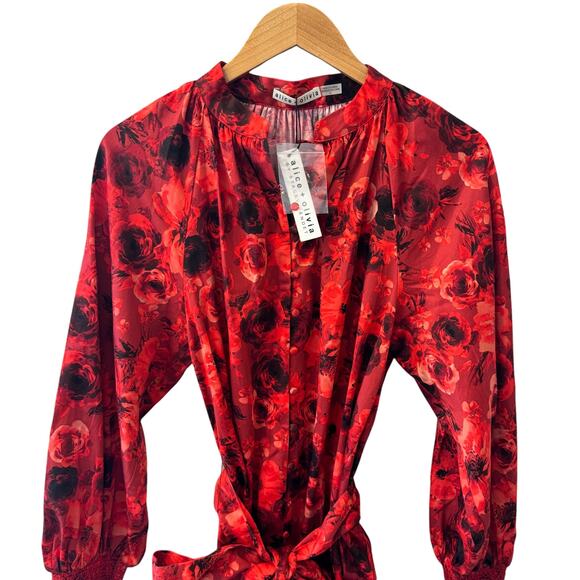 Alice + Olivia Janis Godet Mini Dress Red Floral Size 8 / Medium NWT - Picture 4 of 11